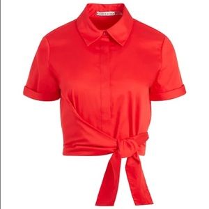 Alice + Olivia Naomi Asymmetrical Button-Up Tie Shirt